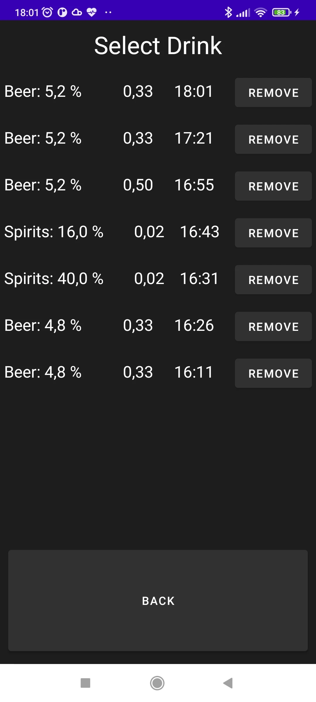 Alcohol Tracker screenshot